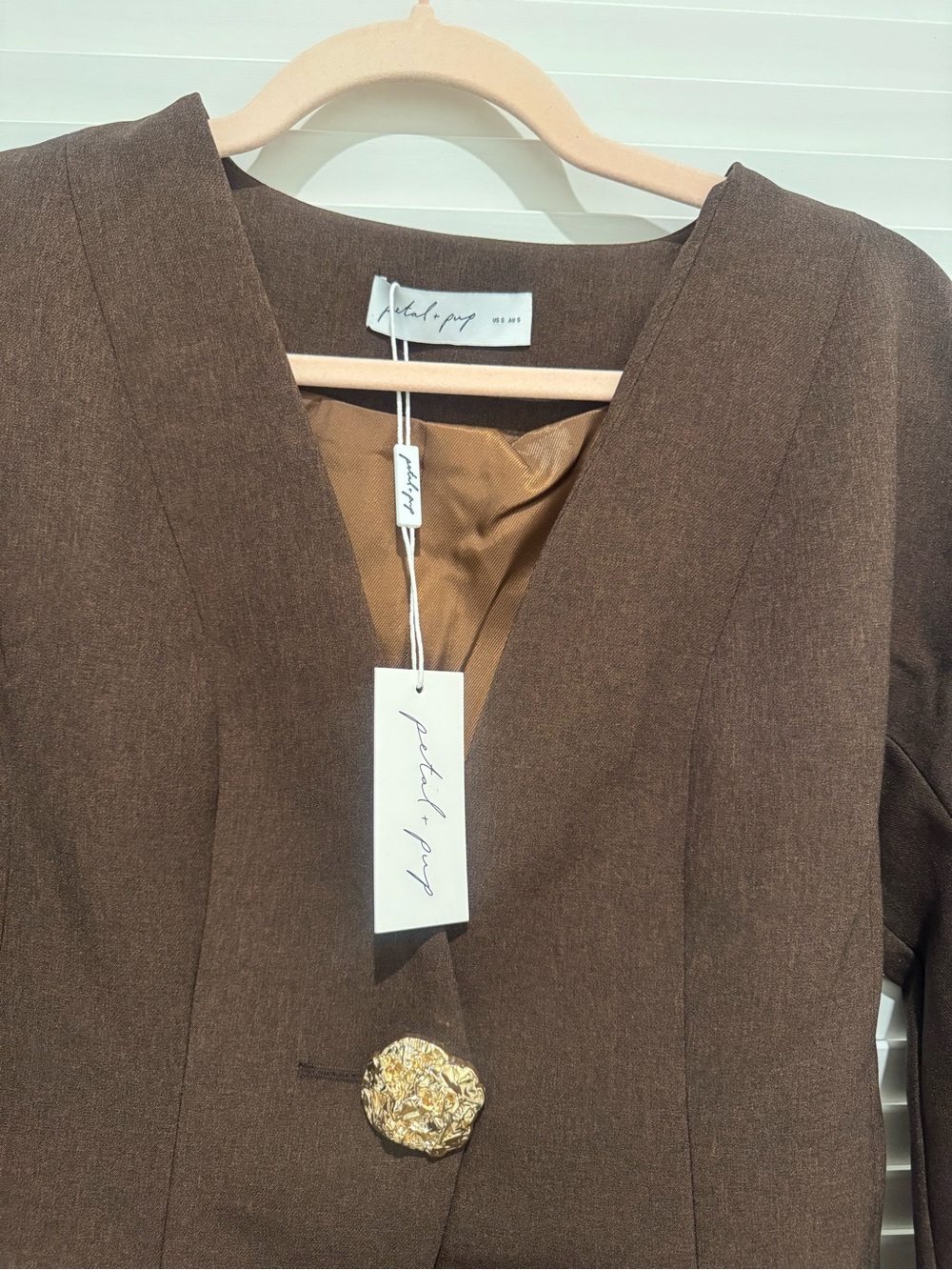 Petal & Pup Chocolate Brown Deep V Single-Button Jacket - Picture 4 of 6